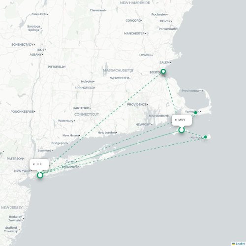 Mapa de vuelo directo West Tisbury - Nueva York