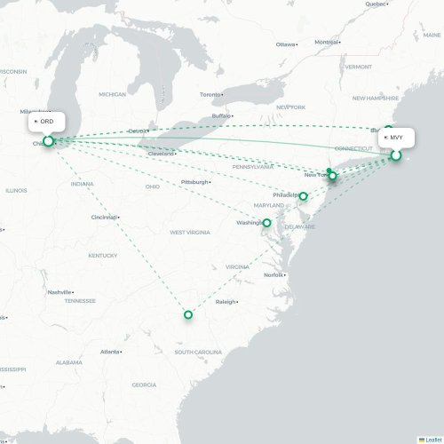 Mapa de vuelo directo West Tisbury - Chicago