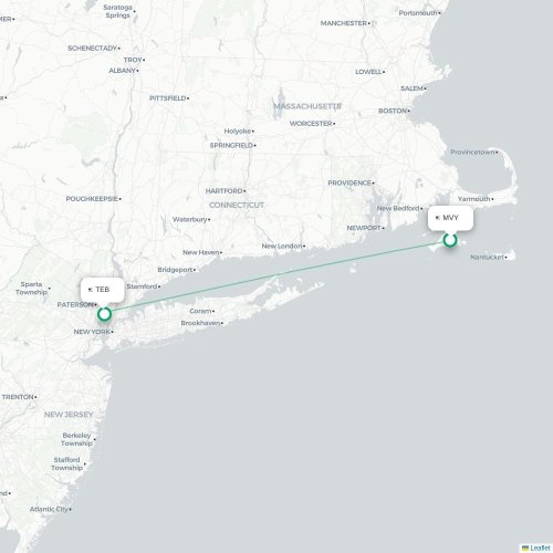 Mapa de vuelo directo West Tisbury - Teterboro