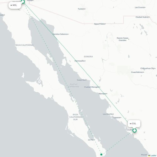 Mapa de vuelo directo Mexicali - Culiacán