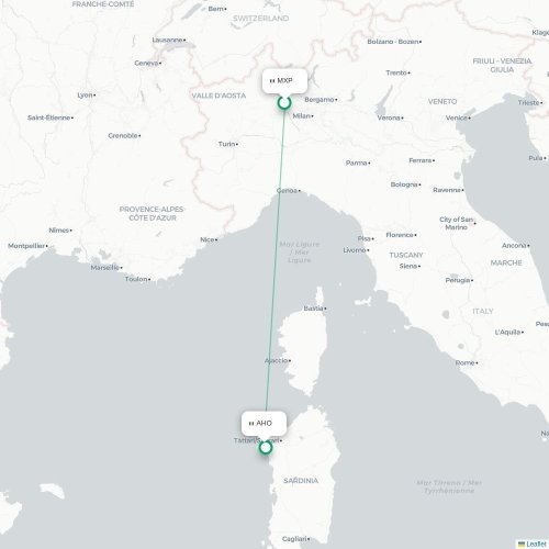 Mapa lotu bezpośredniego Mediolan – Alghero
