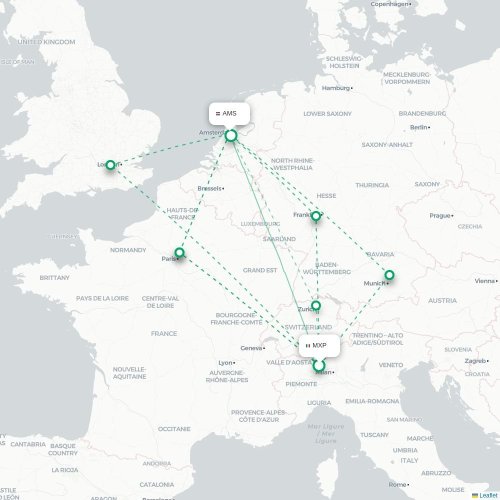 Mapa lotu bezpośredniego Mediolan – Amsterdam