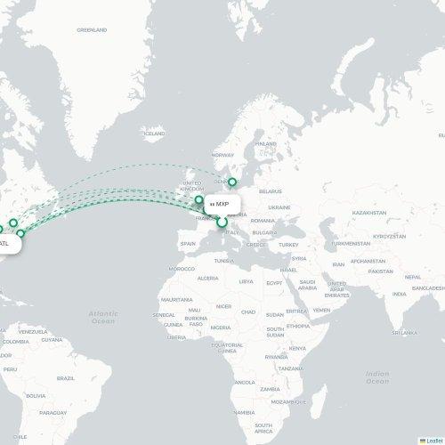 Mapa de vuelo directo Milán - Atlanta