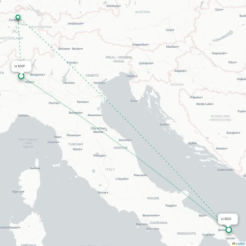 Mapa lotu bezpośredniego Mediolan – Brindisi