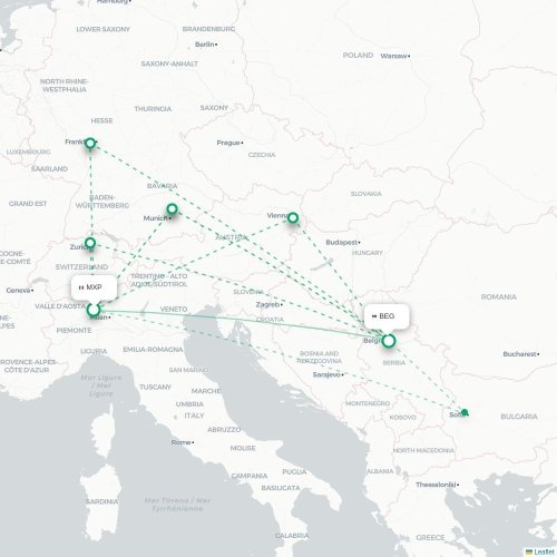Mapa de vuelo directo Milán - Belgrado