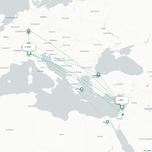 Mapa lotu bezpośredniego Mediolan – Bejrut