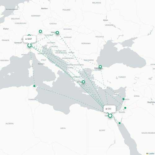 Mapa lotu bezpośredniego Mediolan – Kair