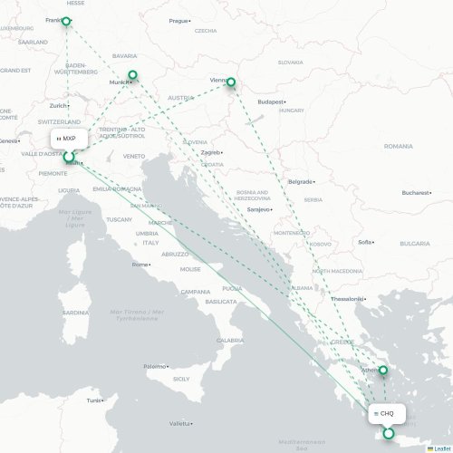 Milano - Chania karta över direktflyg