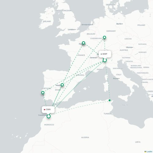 Mapa de vuelo directo Milán - Casablanca