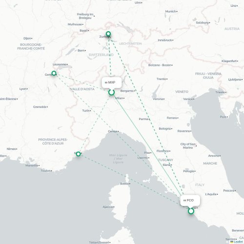 Mapa lotu bezpośredniego Mediolan – Rzym