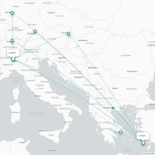 Mapa de vuelo directo Milán - Kos