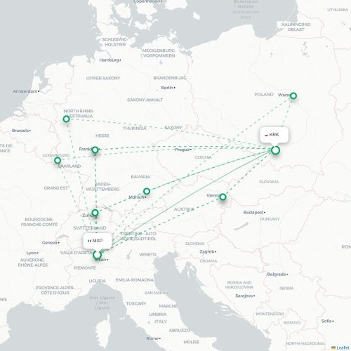 Mapa lotu bezpośredniego Mediolan – Kraków