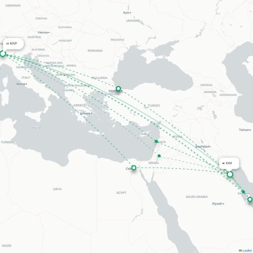 Mapa lotu bezpośredniego Mediolan – Kuwejt