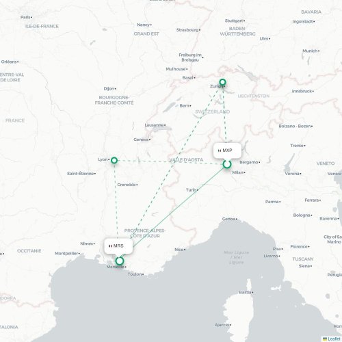 Mapa lotu bezpośredniego Mediolan – Marsylia