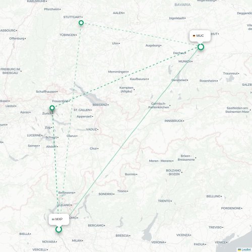 Milan - Munich carte du vol direct