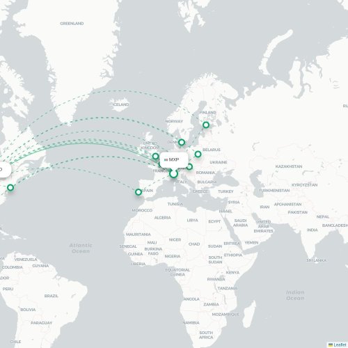 Mapa de vuelo directo Milán - Chicago
