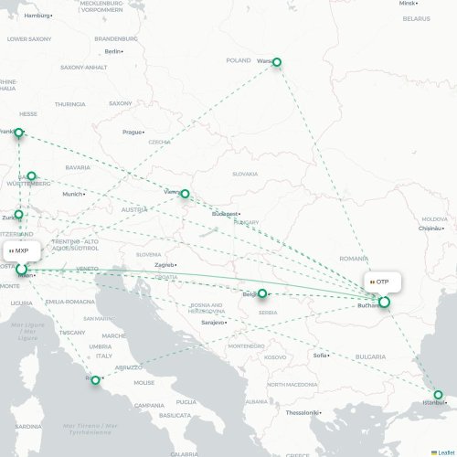 Mapa lotu bezpośredniego Mediolan – Bukareszt