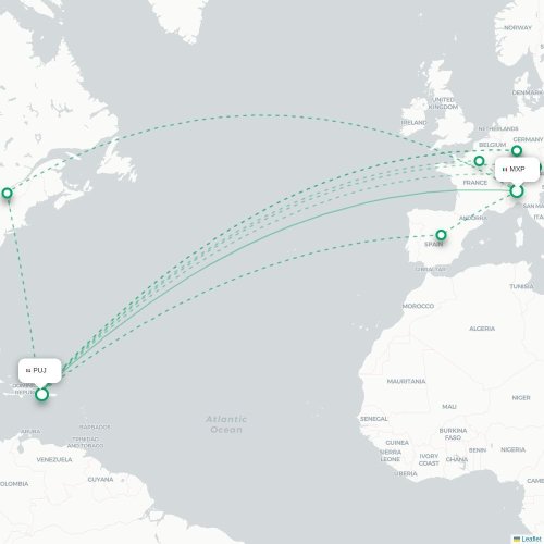 Mapa lotu bezpośredniego Mediolan – Punta Cana
