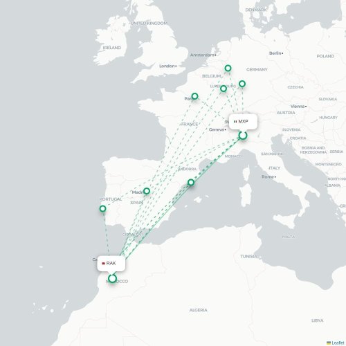 Mapa de vuelo directo Milán - Marrakech