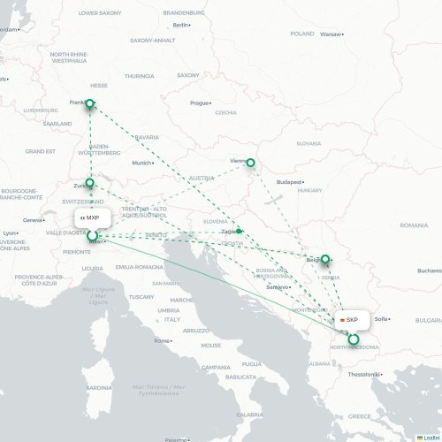 Milano - Skopje karta över direktflyg