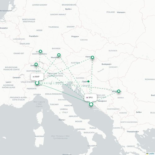 Milano - Split kort over direkte fly