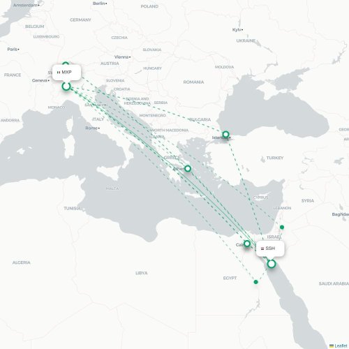Mapa lotu bezpośredniego Mediolan – Szarm el-Szejk