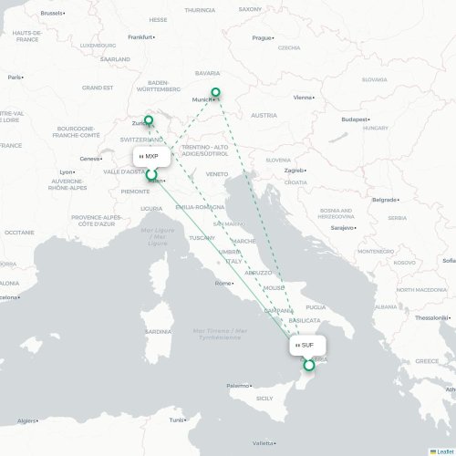 Mapa lotu bezpośredniego Mediolan – Lamezia Terme