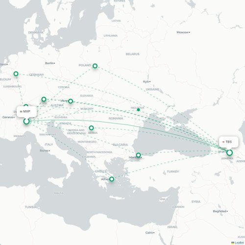Mapa de vuelo directo Milán - Tiflis