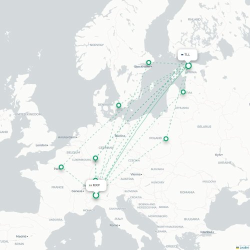 Mapa lotu bezpośredniego Mediolan – Tallin
