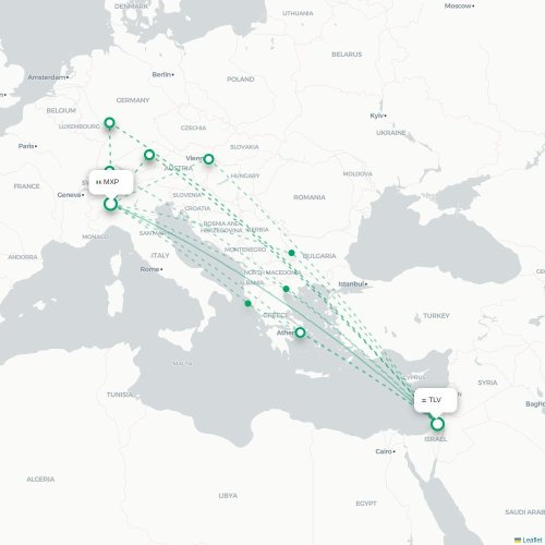 Mapa lotu bezpośredniego Mediolan – Tel Awiw