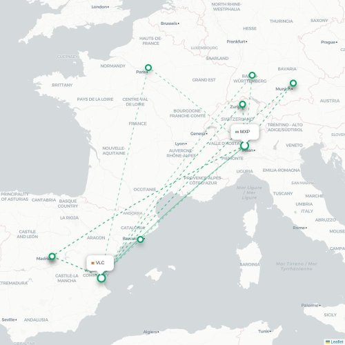 Milan - Valence carte du vol direct