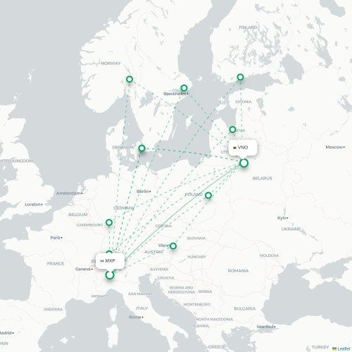 Mapa lotu bezpośredniego Mediolan – Wilno