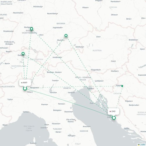 Milano - Zadar kort over direkte fly