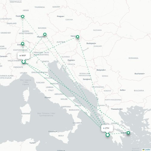 Milano - Zakynthos karta över direktflyg
