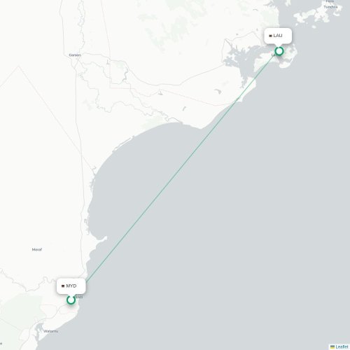Mapa de vuelo directo Malindi - Lamu