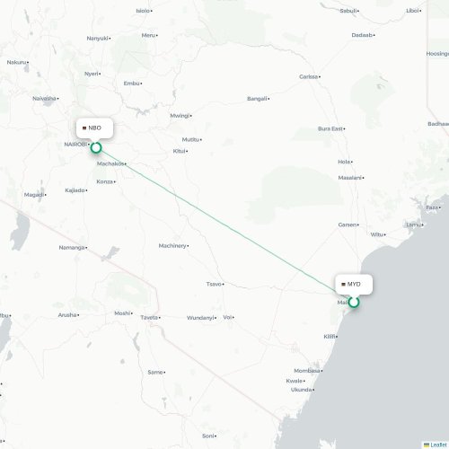 Mapa de vuelo directo Malindi - Nairobi