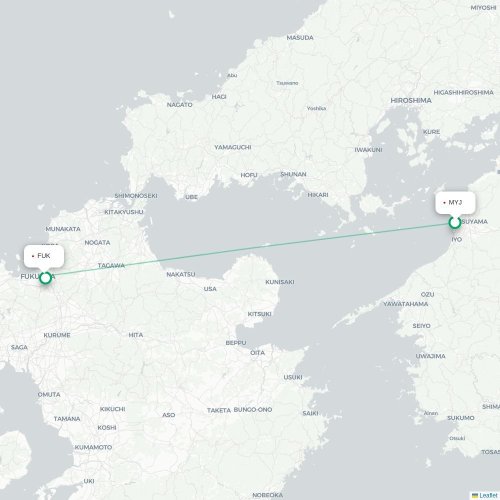 Mapa de vuelo directo Matsuyama - Fukuoka