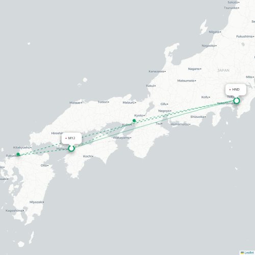 Mapa de vuelo directo Matsuyama - Tokio