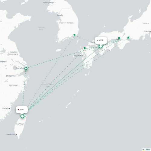Mapa de vuelo directo Matsuyama - Taipéi