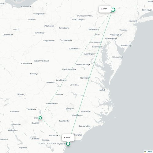 Mapa lotu bezpośredniego Myrtle Beach – Scranton