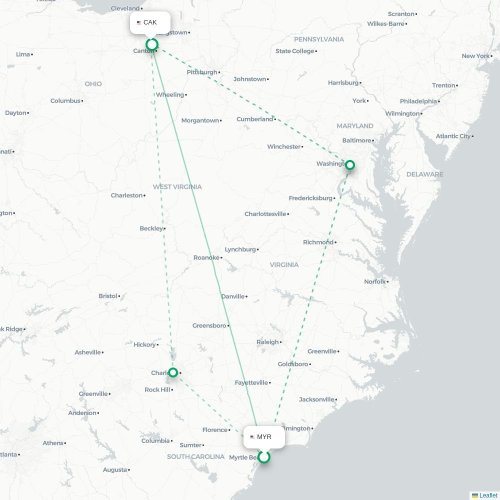 Mapa lotu bezpośredniego Myrtle Beach – Akron