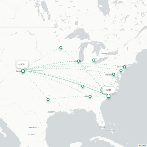 Mapa lotu bezpośredniego Myrtle Beach – Denver