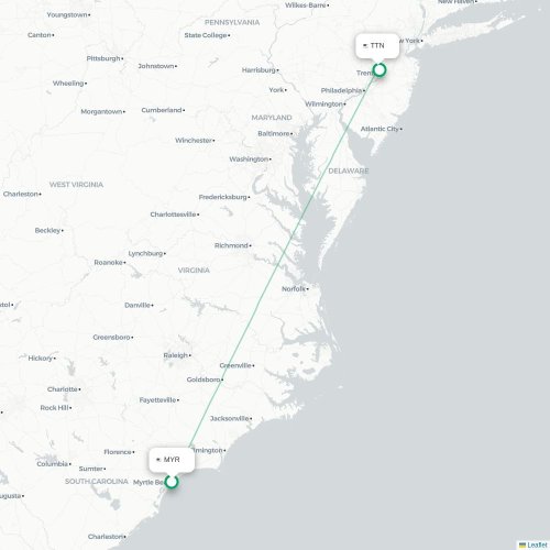 Mapa lotu bezpośredniego Myrtle Beach – Trenton