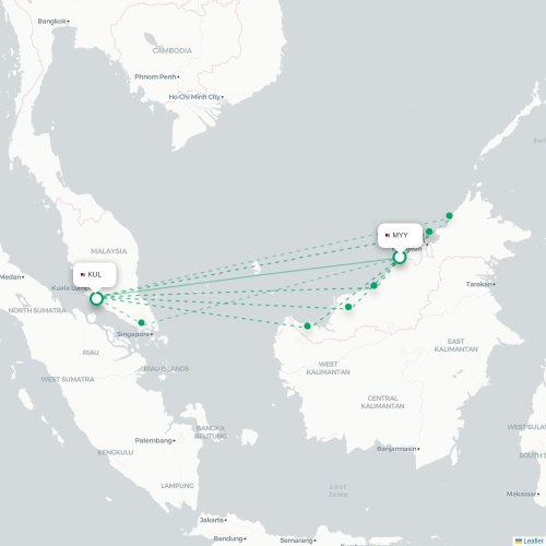 Mapa de vuelo directo Miri - Kuala Lumpur
