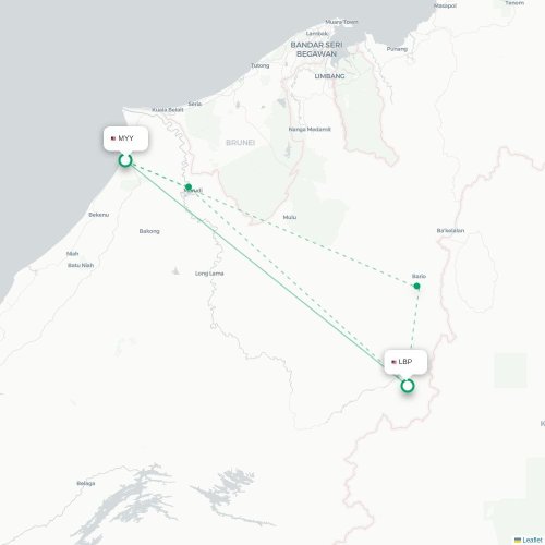Mapa de vuelo directo Miri - Long Banga