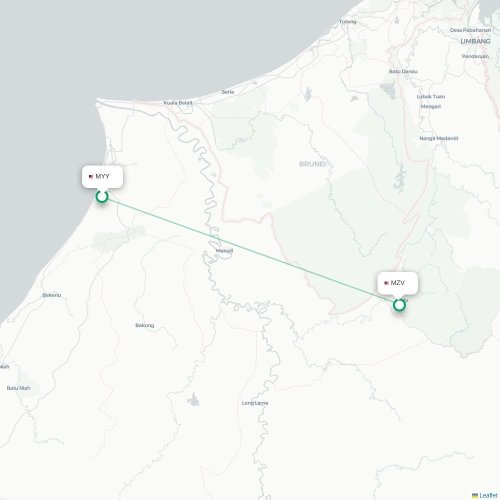 Mapa de vuelo directo Miri - Mulu