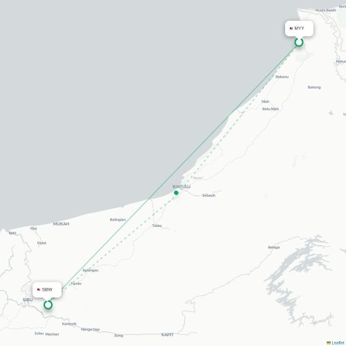 Mapa de vuelo directo Miri - Sibu