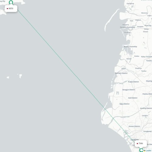 Mapa lotu bezpośredniego Magong – Tainan