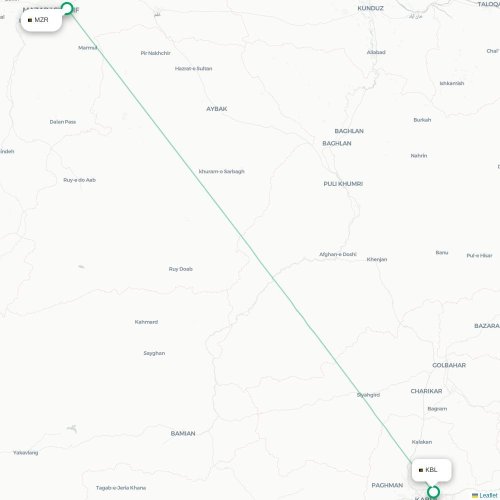 Mapa lotu bezpośredniego Mazar-i Szarif – Kabul