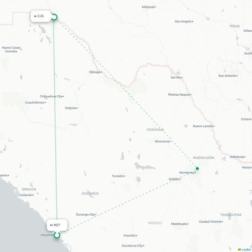 Mapa lotu bezpośredniego Mazatlán – Ciudad Juárez